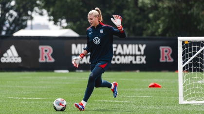 Olympic soccer goalie Casey Murphy practicing at Rutgers, her alma mater